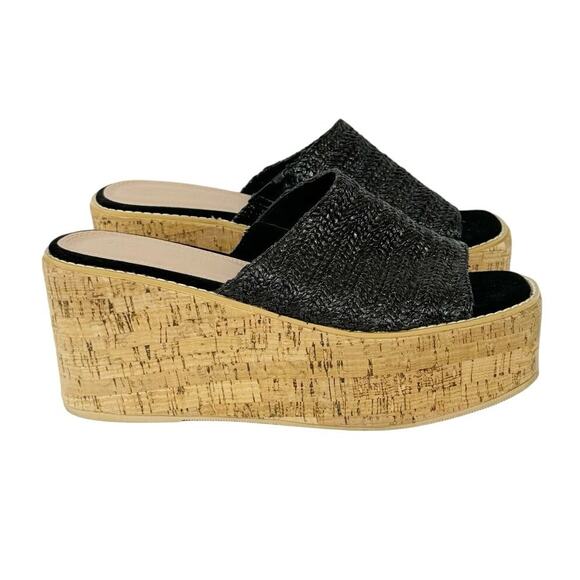 ASOS Design Toya Cork Wedge Black Weave Platform Open Toe Sandals Size 9 - Picture 1 of 10